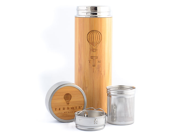 bamboo tea flask with stainless steel filter and basket