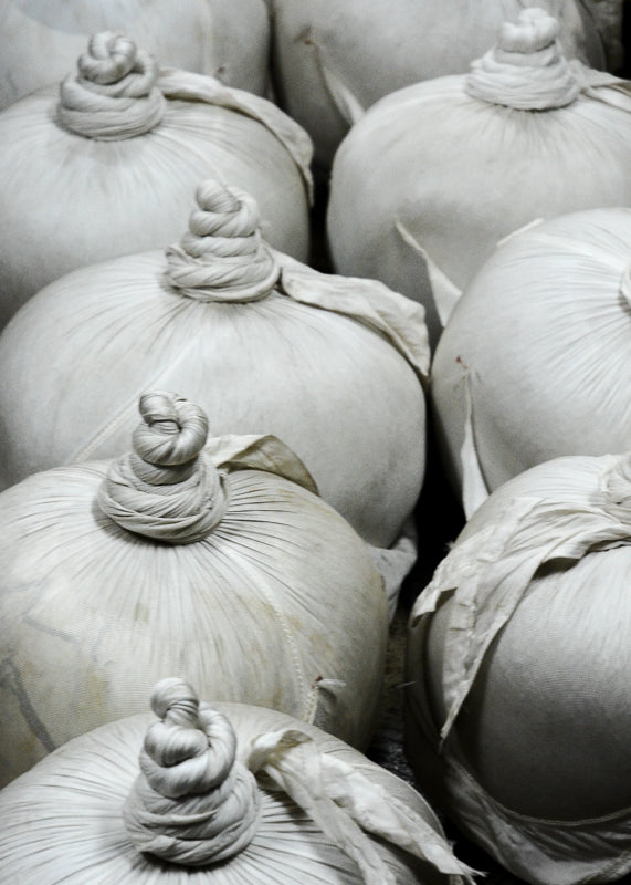 Large sacks shaping oolong tea with knots on top