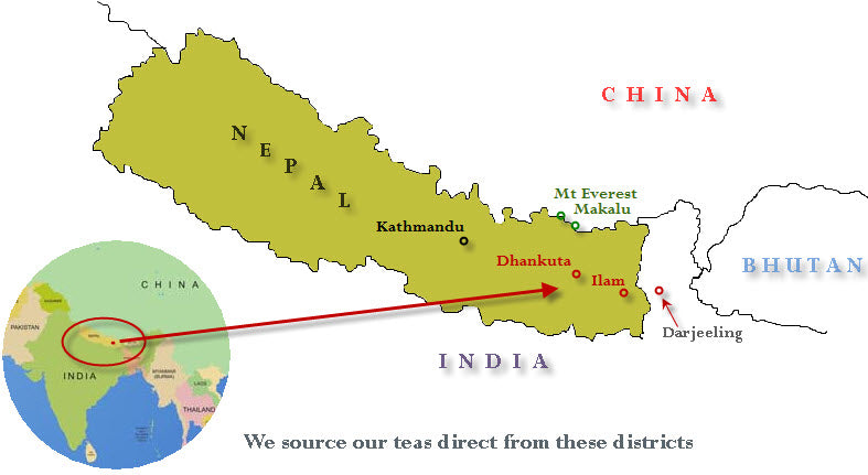 map of Nepal with red arrow pointing to Ilam