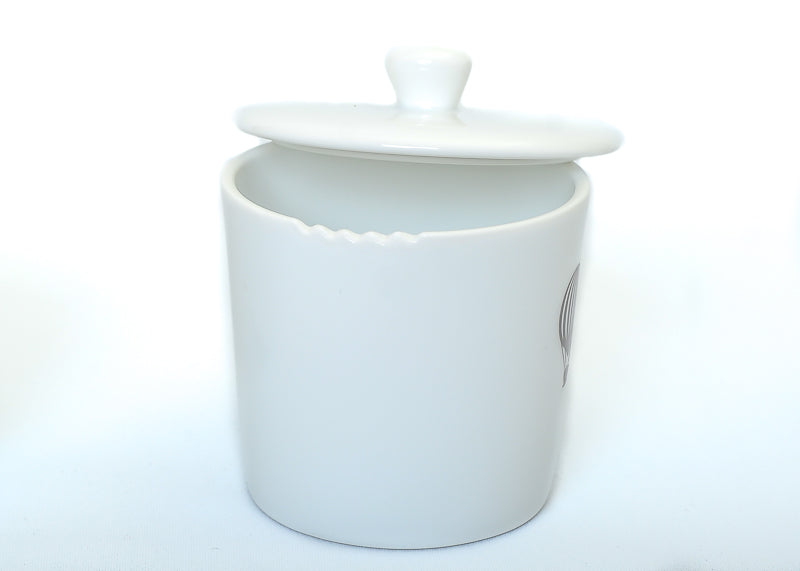 white porcelain brewing cup with lid removed
